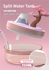 Cherry Blossom Pink USB Portable Bionic Landscape Humidifier and Creative Potted Plant Air Diffuser - 7-Color Night Light & 2-Mode Mist Timer