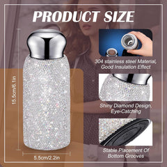 Blue Peacock Pattern Handmade Luxury Diamond Insulated Water Bottle – Bling Rhinestone 304 Stainless Steel Pocket Mug (260ml)
