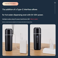 Black Portable Car Electric Kettle 12V/24V Universal USB Travel Water Boiler 500ml 316 Stainless Steel Smart Temperature Control