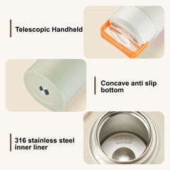 Brown 800ml Stainless Steel Thermal Stew Jar Portable Insulated Lunch Pot with Handle – Vacuum Insulated Soup Container(Foldable model)