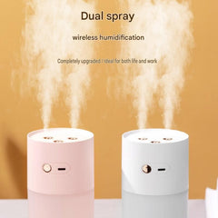 Creative Romantic Home Gift Set - Pink Dual Spray USB Humidifier with Warm LED Night Light and White Acrylic Decorative Ambient Lamp, Portable Lamp and Car Humidifier Bundle for Bedroom Office Living Room