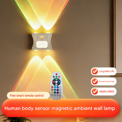3PCS Smart Home Atmosphere Set – Pink USB Rechargeable Camera Humidifier & 2pcs White RGB Motion Sensor Wall Light, Magnetic Wireless Night Lamp with Remote Control for Bedroom, Living Room & Office