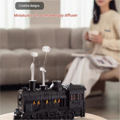 White Retro Train Aromatherapy Humidifier - 300ml Ultrasonic Cool Mist Diffuser with Jellyfish Smoke Ring, LED Night Light for Bedroom Office Desk Decor
