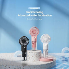 5-pack White Portable Handheld Misting Fan with Water Spray - 157mm Compact Rechargeable Mini Fan for Travel, Outdoor Cooling, and Desktop Use - Lightweight Plastic Design