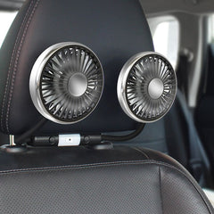 Dual Head Car Headrest Fan - USB Powered 3 Speed Rear Seat Cooling Fan with Flexible Adjustable Arms, Independent Controls and Built In Light