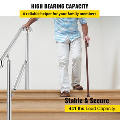 VEVOR 3 Step Railing Stainless Steel Transitional Handrail fit for Level Surface and 1 to 3 Steps Adjustable Stair Railing Indoor Outdoor Step Railings 220lb Capacity W/ Installation Kit Porch DIY