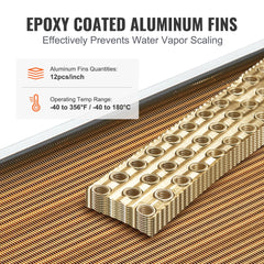 VEVOR 20"x 20" Heat Exchanger Water to Air 3-Row 3/8" Copper Ports 242 Fins