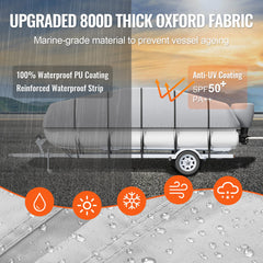 VEVOR Pontoon Boat Cover 800D Waterproof Trailerable 23-24 ft with Storage Bag