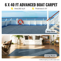 VEVOR Gray Marine Carpet 6 ft x 39.3 ft Marine Carpeting Marine Grade Carpet for Boats with Waterproof Back Outdoor Rug for Patio Porch Deck Garage Outdoor Area Rug Runner Anti-Slide Porch Rug,1.8x12m
