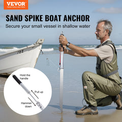 VEVOR Sand Spike Boat Anchor Pole, 36" Galvanized Carbon Steel Slide Anchor Shore Spike, Self-Hammering Beach Spike Anchor for Small Boat Jetski Pontoon Kayak, with Oxford Storage Bag and Bungee Cord