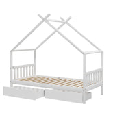 Artiss Bed Frame Wooden Base Kids Single Timber House with 2 Storage Drawers Beds White
