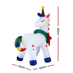 Jingle Jollys Christmas Inflatable Unicorn 1.8M Tall Outdoor Decorations Illuminated
