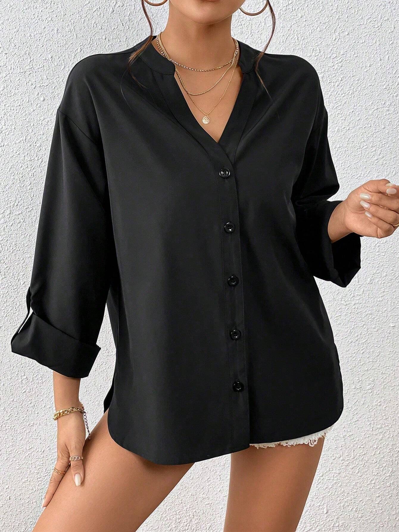 Roll Tab Sleeve Button Front Shirt