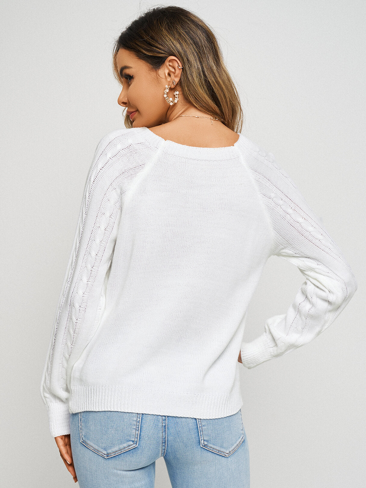 Cable Knit Button Design Round Neck Pullover Sweater