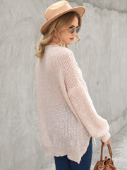 Solid High-low Loose Drop Shoulder Long Sleeve Sweater