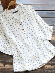 Allover Floral Print Button Short Sleeve Casual Blouse