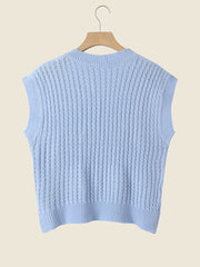 Cable Knit Solid V-neck Sleeveless Vest Sweater For Women