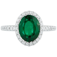 18KT White Gold Round Lab Emerald And 0.34ctw Diamond Ring