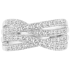 18KT White Gold Round Brilliant Cut 0.75ctw Diamond Wave Ring