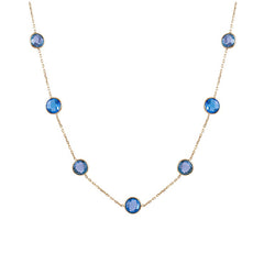 14KT Yellow Gold Round Blue Topaz Bezel Necklace
