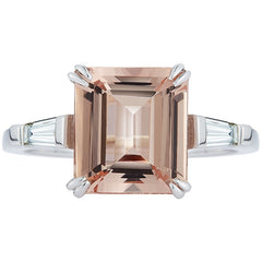 18KT White Gold 0.30ctw Diamond And Emerald Cut Morganite Ring