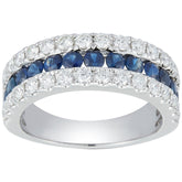 18KT White Gold 0.80ctw Round Diamond Blue Sapphire Ring
