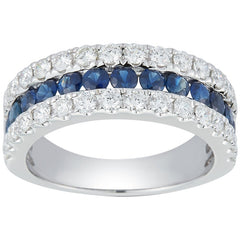 18KT White Gold 0.80ctw Round Diamond Blue Sapphire Ring
