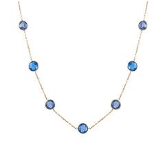 14KT Yellow Gold Round Blue Topaz Bezel Necklace