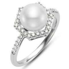 18KT White Gold 0.25ctw Diamond And Cultured Freshwater Pearl Ring 8-8.5mm