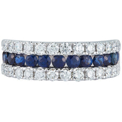 18KT White Gold 0.80ctw Round Diamond Blue Sapphire Ring