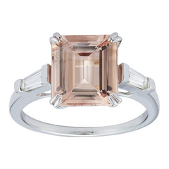 18KT White Gold 0.30ctw Diamond And Emerald Cut Morganite Ring