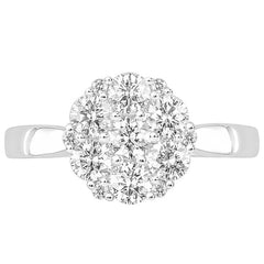 18KT White Gold 0.95ctw Diamond Round Cluster Ring