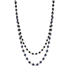 14KT Yellow Gold Two Row Hematite And Black Onyx Necklace