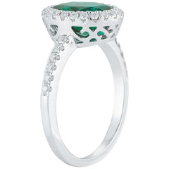 18KT White Gold Round Lab Emerald And 0.34ctw Diamond Ring