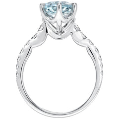 18KT White Gold Oval Aquamarine And Round Brilliant Cut 0.48ctw Diamond Ring