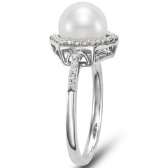 18KT White Gold 0.25ctw Diamond And Cultured Freshwater Pearl Ring 8-8.5mm
