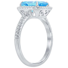 18KT White Gold 0.24ctw Round Diamond Halo Blue Topaz Ring