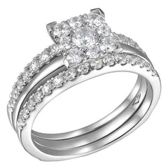 18KT White Gold 1.00ctw Round Brilliant Cut Diamond Bridal Ring Set