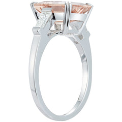 18KT White Gold 0.30ctw Diamond And Emerald Cut Morganite Ring