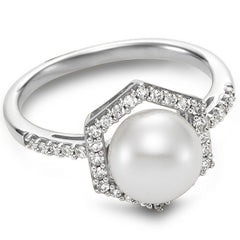 18KT White Gold 0.25ctw Diamond And Cultured Freshwater Pearl Ring 8-8.5mm