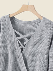 Solid Criss-cross Wrap Knited V-neck Long Sleeve Pullover Sweater