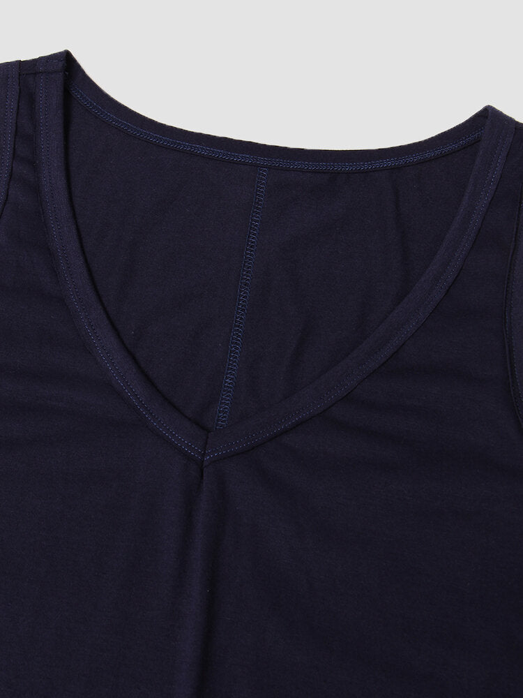 Solid Sleeveless V-neck Casual Tank Top For Women