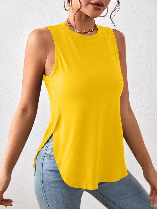 Frenchy Solid Curved Hem Tank Top