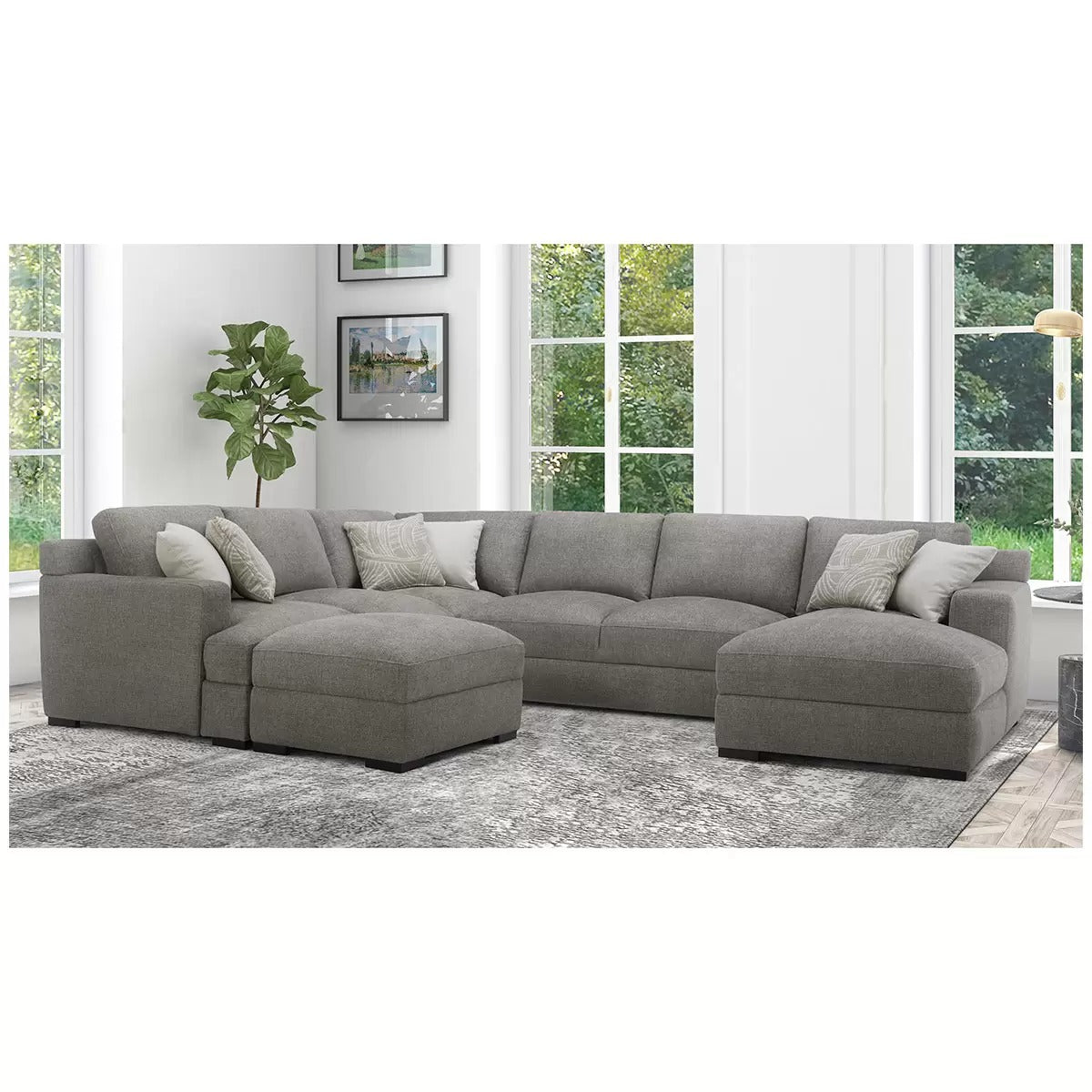 Gilman Creek Fabric Sectional With Ottoman And 6 Pillows 4 Piece