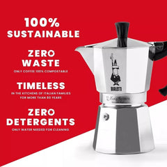 Bialetti Moka Express Stovetop Coffee Maker, 1-18 Cup Aluminum - Made in Italy