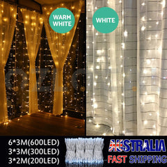 300/600 Led Curtain Fairy Lights Wedding Indoor Outdoor Christmas Garden Party