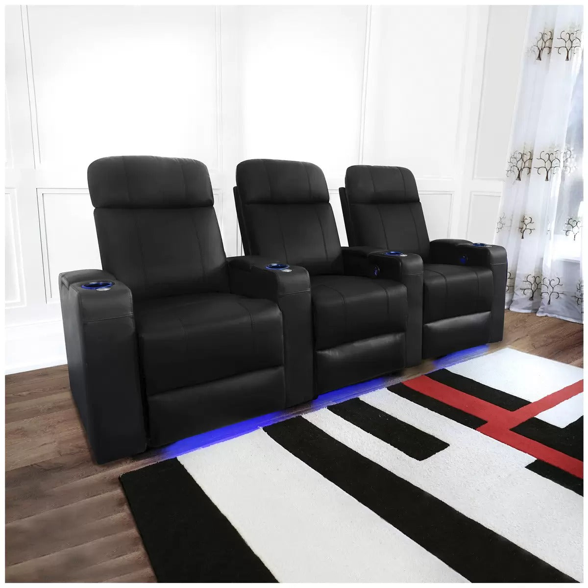 Valencia Piacenza Home Theater Seating Row Of 3 Seats Black