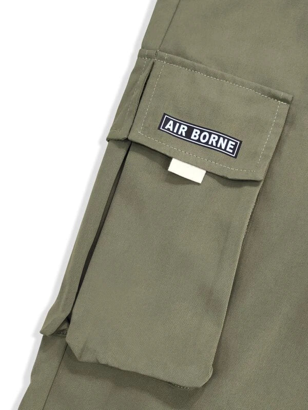 Manfinity EMRG Men Letter Graphic Flap Pocket Drawstring Waist Cargo Pants