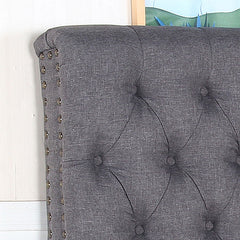 Bed Head Double Size French Provincial Headboard Upholsterd Fabric Charcoal-WA_Rural