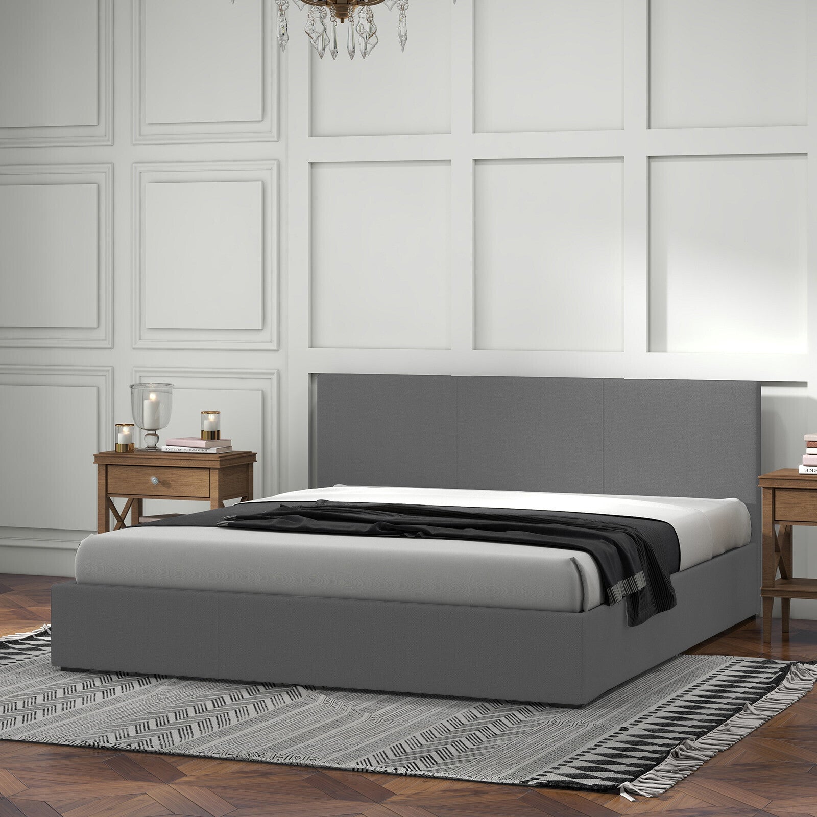 Milano Luxury Gas Lift Bed with Headboard (Model 1) - Grey No.28 - Double